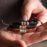 925 Ayar Gümüş Halkalı Kişiye Özel Örgü Deri Bileklik